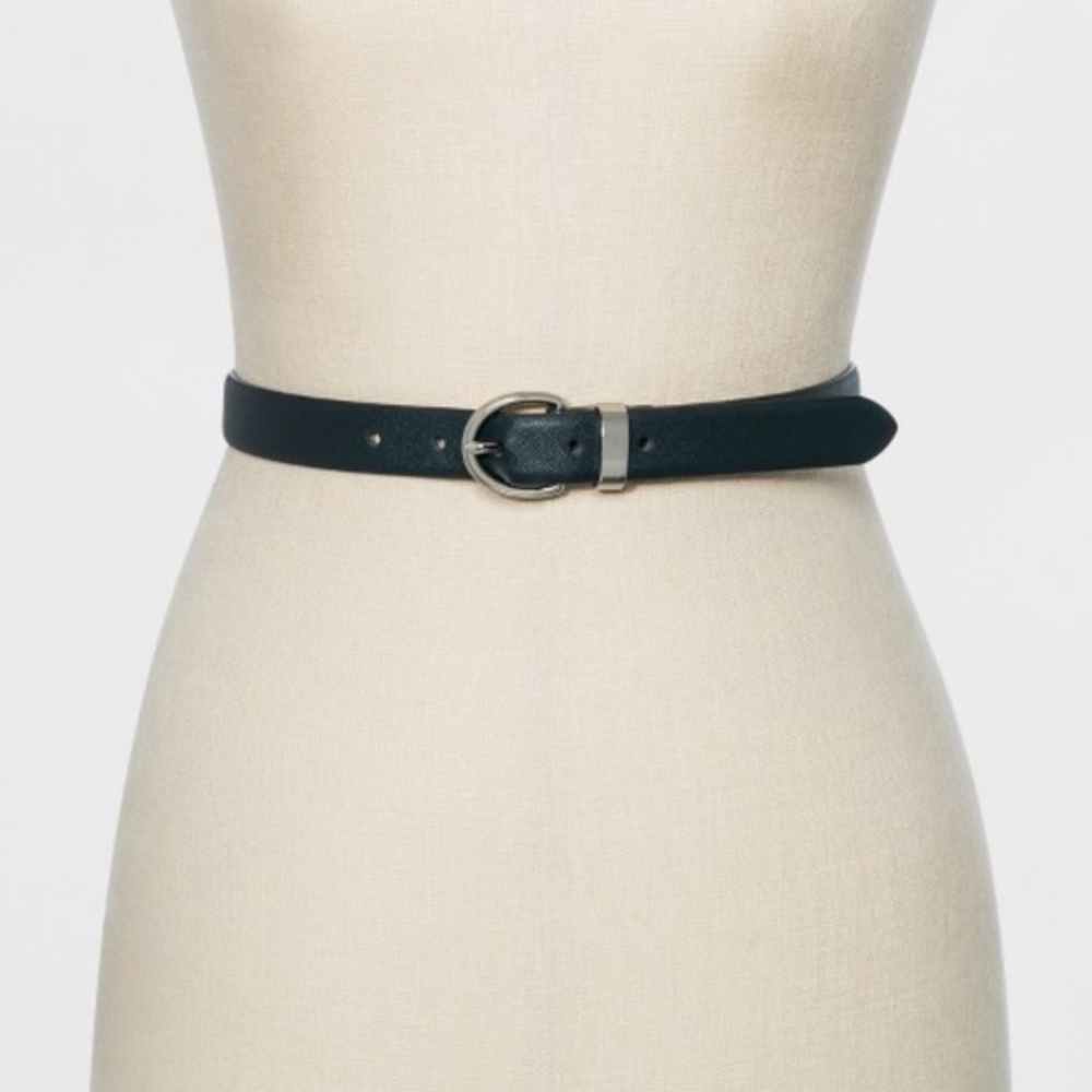 NWT A New Day Saffiano bombe belt dark green S